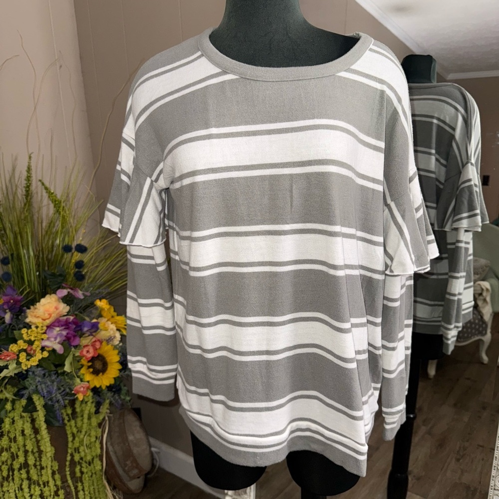 Chaser • Ruffle Sleeve Striped Long Sleeve